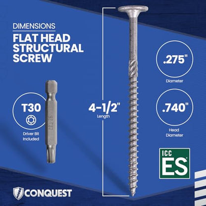 Conquest Structural Wood Screws, 0.275" x 4 1/2" - size: 0.275" x 4 1/2"