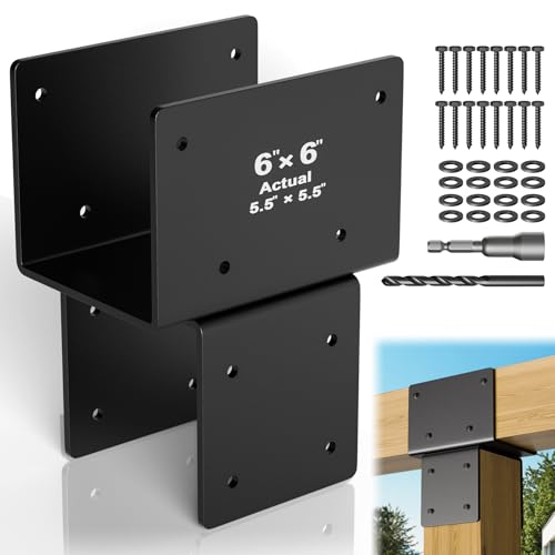 6x6 Post Brackets 2 Pack, Stainless Steel Post to Beam Connector - color: 1 Pcs-Black, size: 6"x6"(Actual 5.5"x5.5")