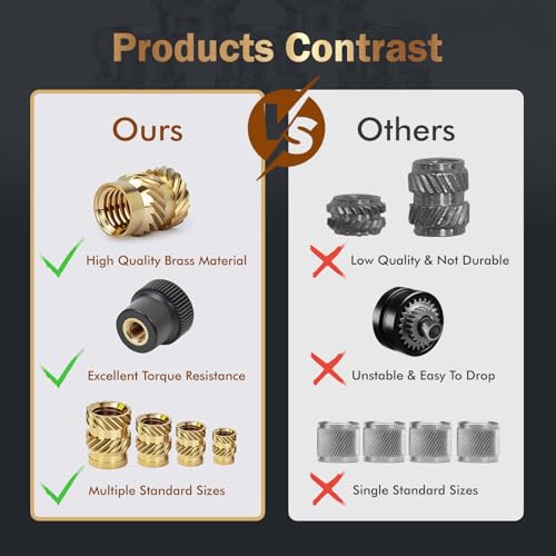 180PCS Brass Heat Set Nuts, M3 Threaded Inserts Assortment - size: M3*4*5,M3*8*5（180pcs）