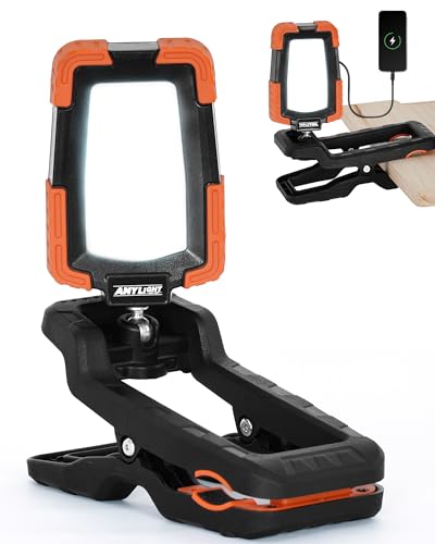 Rechargeable Work Light with Clamp,Foldable Magnetic Work Light,360° Rotate - color: Orange