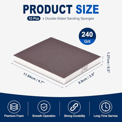 10Pcs 240Grit Double-Sided Sanding Sponges, Washable & Reusable - size: 240Grit