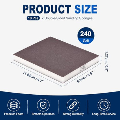 10Pcs 240Grit Double-Sided Sanding Sponges, Washable & Reusable - size: 240Grit
