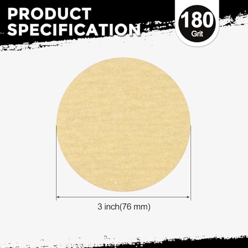 50Pcs Sanding Discs 3In 180Grit Hook and Loop Sandpapers Yellow - color: Yellow, size: 3 Inch(180 Grit)