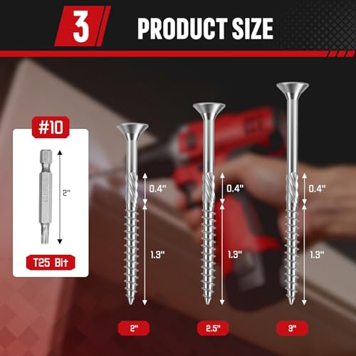 #10x3 Inch 304 Stainless Steel Deck Screws 150 PCS - Corrosion-Resistant Outdoor Wood Fasteners for Fences, Decks, Wood Project - T25 Star Drive Bit - size: #10 x 3" 150Pcs