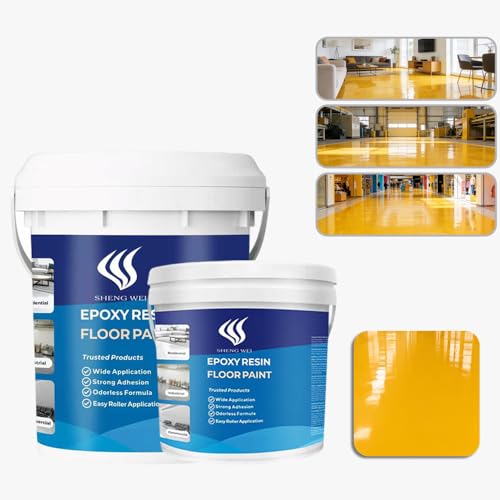 Floor Paint, Epoxy Resin Floor Coating Kit - 3 Gallon, 100% Solids Self Leveling with Medium yellow High Gloss Finish, Industrial Grade for Garage, Basement, Countertops - Covers 360 Sq Ft, Fast Curing - size: 384 Fl Oz (Pack of 1)