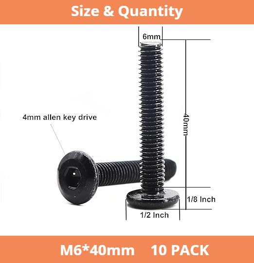 10 Pack M6 x 40 mm Flat Head Hex Socket Cap Screws Bolts, 304 Stainless Steel 18-8 Black Oxide, Connector Bolts Screws for Furniture, Full Thread (M6 x 40mm 10PCS) - size: M6 x 40mm 10PCS