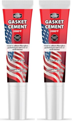 Midwest Hearth Stove Gasket Cement for Wood Stoves, Fireplaces & Inserts – High Temp 2000°F Black Adhesive – Smooth-Flow Formula, 2.7 oz Tube, Made in USA (Pack of 2) - size: 2.7 oz (Pack of 2)