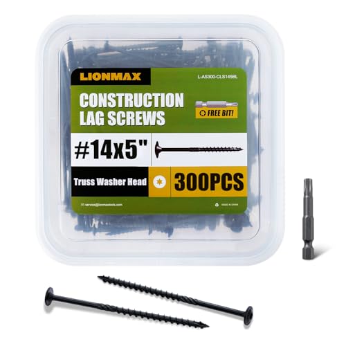 LIONMAX Lag Screws 5 Inch, Timber Screws #14 x 5, 300-PCS, Black - color: Black, size: #14 x 5"