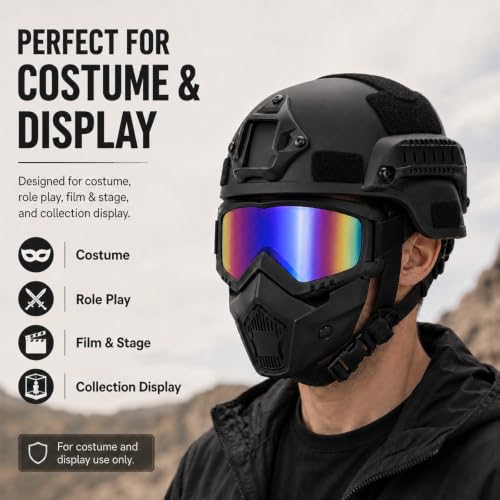 MICH Airsoft Helmet and Full Face Mask, with Side Rails and NVG Fixing Device Suitable for CS Gaming and Paintball Shooting - color: BL