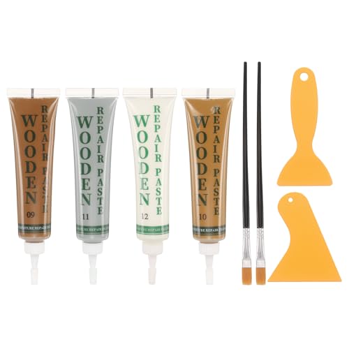 uxcell Wood Repair Kit, 4 Color 0.88oz Wood Fillers Furniture Repair Kit with Scrapers & Brushes, Repair Scratch, Cracks, Yellow Sandalwood, Light Teal Green, Light Grey, Cream - color: Yellow Sandalwood, Light Teal Green, Light Grey, Cream