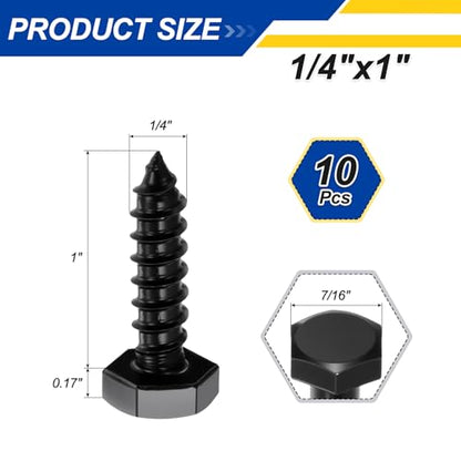 10 Pcs Hex Head Lag Screws 1/4"x1" SS 18-8 (304) Lag Bolts - color: Black, size: 1/4"x1"