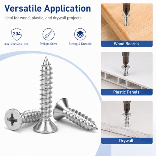 Self Tapping Screws 345Pcs Flat Head Phillips Wood Self Drilling Screws