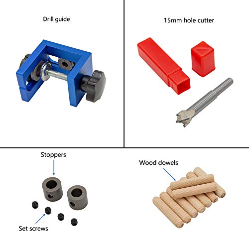 Evwoge Woodworking Drilling Locator Tool Kit Aluminum Alloy Pocket Hole Jig Kit System Drill 8mm/15mm Hole