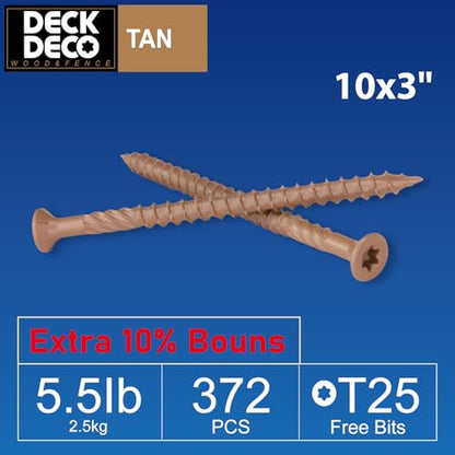 Deck DECOWood Screws #10 x 3 Exterior Deck Screws,372pcs(Approx) 5.5lb/Box - size: #10x3"