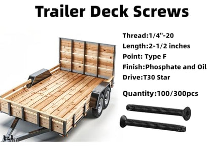 Trailer Deck Screws 1/4-20 x 2-1/2" Flat Head Star Drive, 100-Pack - size: 1/4-20X2-1/2