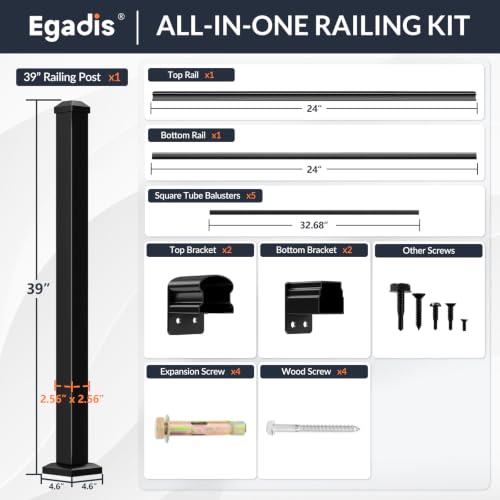 Egadis 1 Pack 36 in x 2 ft Modular Aluminum Porch and Deck Railing Kit - color: Level 2ft - 1Panel 1Post