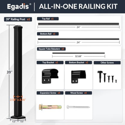 Egadis 1 Pack 36 in x 2 ft Modular Aluminum Porch and Deck Railing Kit - color: Level 2ft - 1Panel 1Post