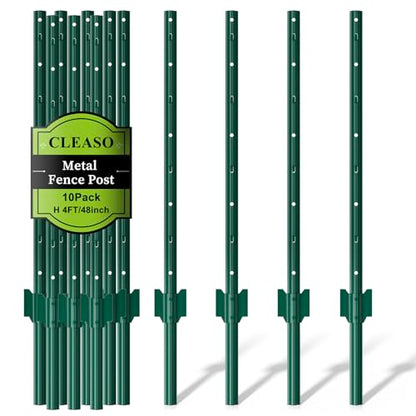 Metal Fence Posts Heavy Duty U-Post Stakes for Wire Fencing, 4 FT Green - color: Green, size: 4FT-10P