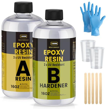 TAKIMO 32OZ 3X UV Resistant Crystal Clear Epoxy Resin Kit, 1:1 High Gloss - size: 32 Fluid Ounces