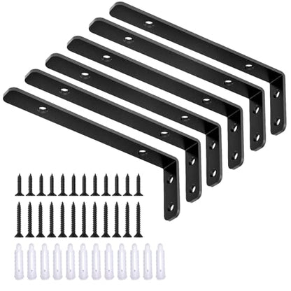 LSK 6PCS L Bracket, L 6"×H 2" Shelf Support Bracket, Max Load :42lb, Black - color: Black, size: 6x2 inch (light duty)