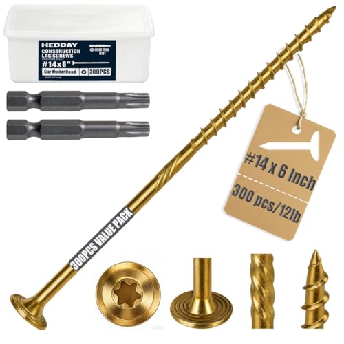 #14 x 6 Inch Wood Screws, 300 Pack Structural lag Screws for Decks