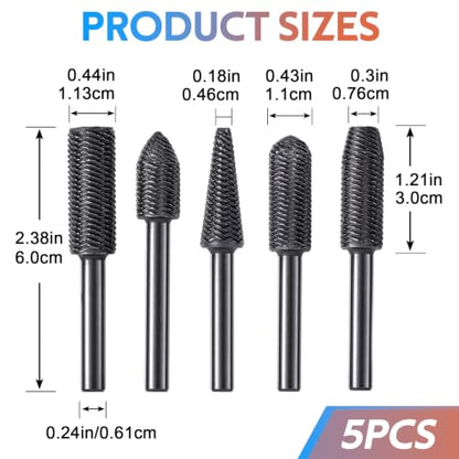 OIIKI 5 PCS Woodworking Twist Drill Bits, Wood Carving File Rasp Drill Bit - color: Black, 5 PCS