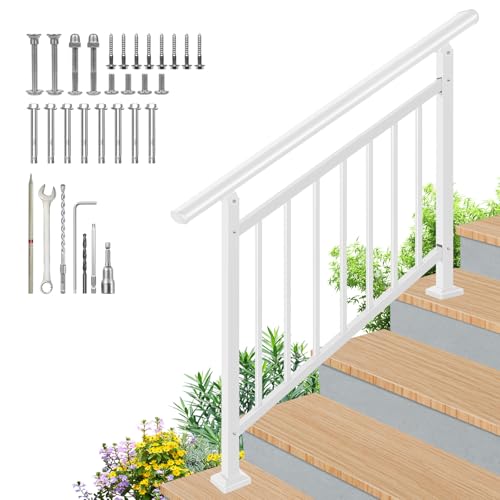 Upgrade 2 in 1 Stair Handrail&Horizontal Railing,4 Step Stair Railing Kit - color: White, size: 4 Steps