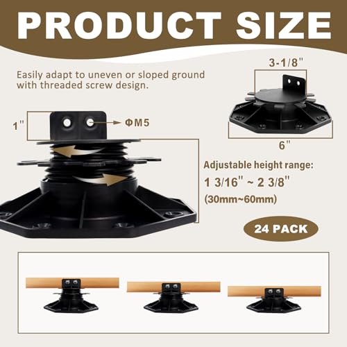24 Pack Adjustable Deck Support Pedestal Kit 1-3/16" to 2-3/8" - size: (Kit) 1-3/16" to 2-3/8"
