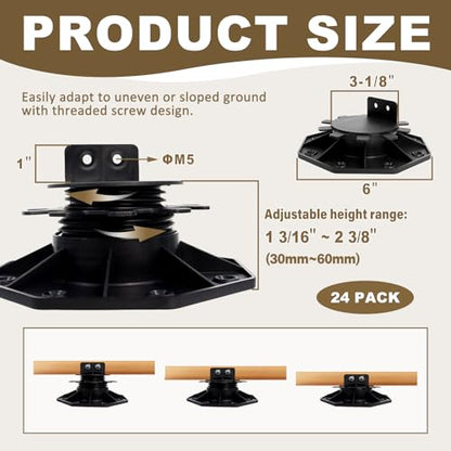24 Pack Adjustable Deck Support Pedestal Kit 1-3/16" to 2-3/8" - size: (Kit) 1-3/16" to 2-3/8"