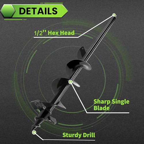 Auger Drill Bit for Planting - 4"X32" Heavy-Duty Auger Post Hole Digger for Fence- 1/2" Hex Drive Drill - size: 4"X32"