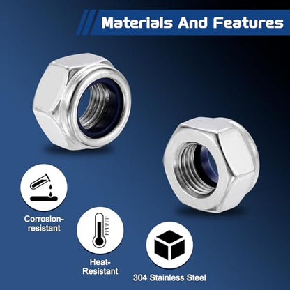 25Pcs M12-1.25 Nylon Locking Hex Nuts 304 StainlessSteel Silver - color: Silver, size: M12x1.25mm