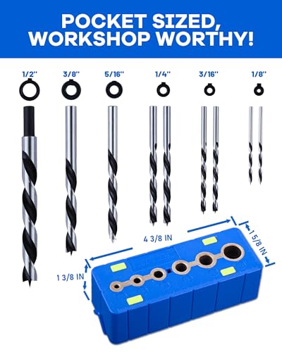 Drill Block Guide Set for Straight Holes with Drill Bits & Stop Collars – Complete Kit with 9 Brad Point Bits, 6 Depth Collars, Case, Guide Blocks for Woodworker Drilling Holes & DIY Projects