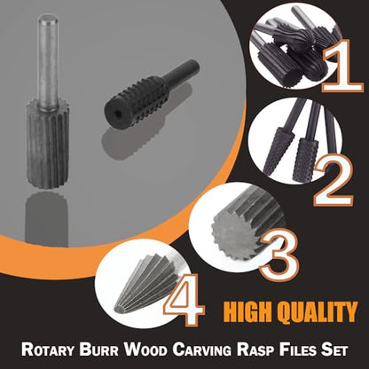 Rotary Drill Bits Set Wood Carving File Rasp Drill Bit（Black＆silver-11pcs - color: Black＆silver-11pcs