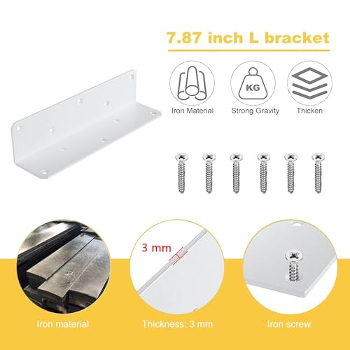 8" x 2" x 2" L Brackets Heavy Duty, Large Iron Corner Bracket Metal Joint, Thickness 3mm Including Screws, for Wooden Bookshelf Furniture Cabinet (White-4PCS) - size: 8" x 2" x 2" - 4pcs - White