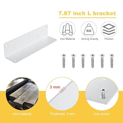 8" x 2" x 2" L Brackets Heavy Duty, Large Iron Corner Bracket Metal Joint, Thickness 3mm Including Screws, for Wooden Bookshelf Furniture Cabinet (White-4PCS) - size: 8" x 2" x 2" - 4pcs - White
