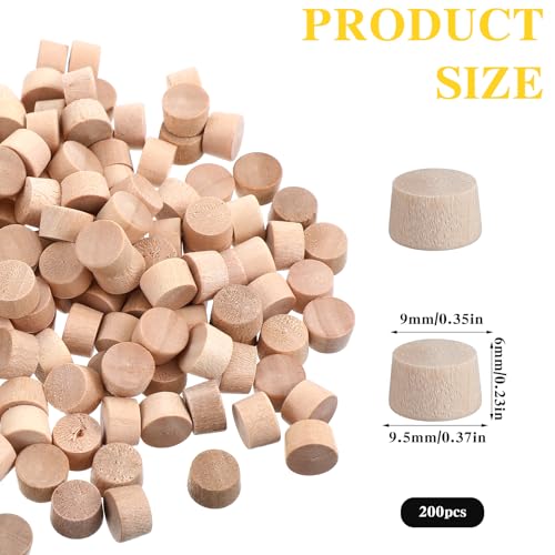 200 Pcs 3/8 Wood Plugs for Screw Holes, Flat Head Wooden Plugs for Holes in Locking Hole Tube Furniture, Wooden Screw Covers