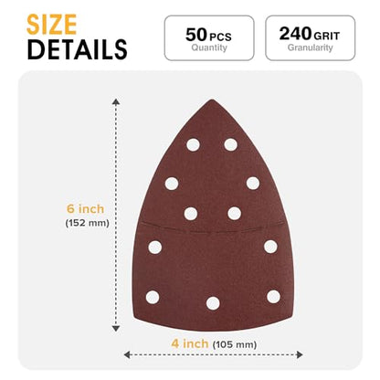 50 PCS Mouse Sander Sandpaper for Mouse Sander 11 Hole Detail Sandpaper Sanding Paper 240 Grit Hook and Loop Sander Pads Triangular Sanding Sheets Abrasive Sanding Paper - style: 11 hole 50PCS 240Grit