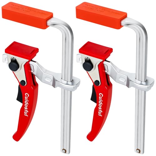 2 Pack Track Saw Clamps for Guide Rail – Heavy Duty Quick Release Ratchet Clamp Set, Compatible with Festool, Makita, Dewalt, Table Saw Hold Down, T Track Woodworking Clamps with Non-Marring Pads - color: Red