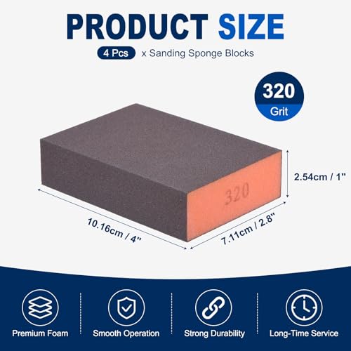 4Pcs 320Grit Sanding Sponges, Wet Dry Sanding Blocks - size: 320Grit