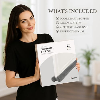 Ciieyuo Premium Velvet Under Door Draft Stopper, Adjustable 30-36 Inches - color: Gray, size: 30'' to 36''