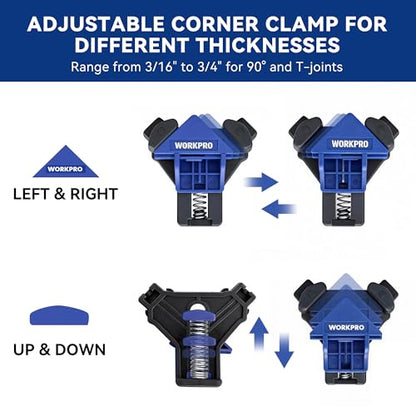 WORKPRO Corner Clamps for Woodworking, 4-Pack Adjustable Right Angle Clamps
