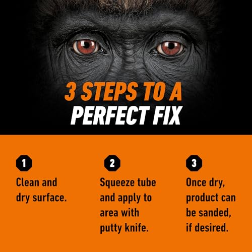 Gorilla Wood Filler, Water Resistant, White, 6 oz Tube (Pack of 6)