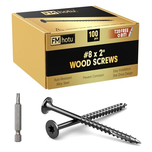 #8 x 2” Deck Screws, 100Pcs Star Drive Wood Screws - color: Black, size: 2 Inch