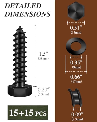 (2Box) 5/16" x 1-1/2" Hex Head Lag Screws Bolts with Flat Washers, 30Sets Black 304 Stainless Steel 18-8 Heavy Duty 5/16 Lag Bolts for Wood with Hex Socket - size: 5/16" x 1-1/2", style: 2-Box