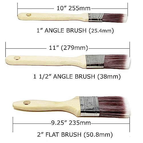 Allgala 3-PK 1"+1.5"+2 Paint Brushes Set for All Surface Wall Door Furniture Trim with Premium Wood Handle and Durable Filament Bristles