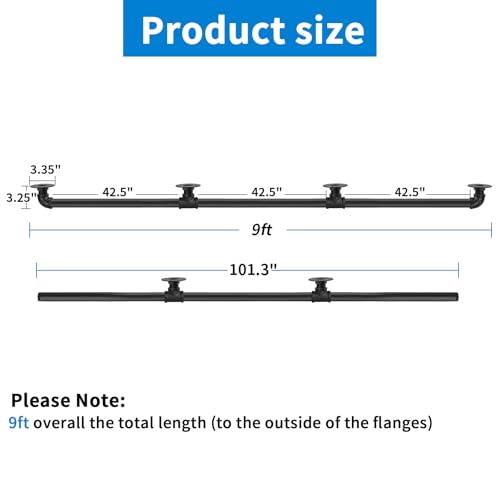 Pipe Stair Handrail 9FT,Industrial Staircase Railing 1.25 in Tube Diameter - size: 9 Feet