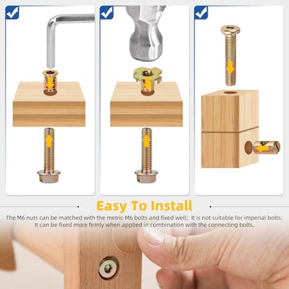 Glarks 60pcs M6 x 10/12/15/20mm Nickel Plated Barrel Cross Dowels Slotted Nut Kit, Includes 40pcs Barrel Nut, 10pcs M6x10mm 4-Pronged Tee Nut, 10pcs M6x15mm Hex Socket Threaded Insert Nuts - size: M6, style: 60pcs Silver Barrel Nut Set