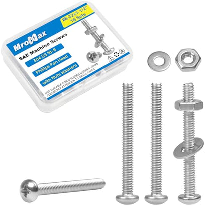 18 Sets #8-32 x 1-1/2" Pan Head Machine Screws Nuts Washers Assortment Kit - size: #8-32 x 1-1/2"