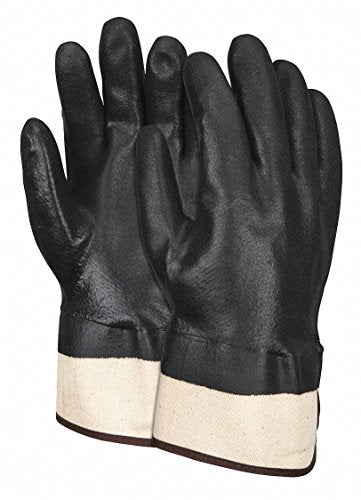 MCR Safety 6521SC Double Dipped PVC Jersey Lined Sandy Finish Men's Gloves with Rubberized Safety Cuff, Black, Large, 1-Pair