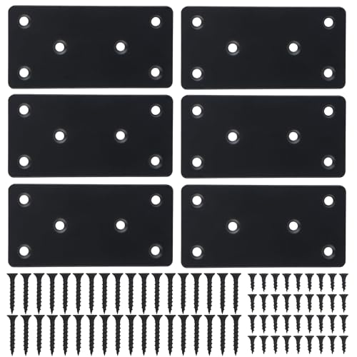 Mending Plate, Black Metal Flat Straight Brace Bracket, Double-Wide Metal Plate, Joining Plate for Wood Furniture Fence Fastening with Screws in 2 Different Lengths (50x100mm, 6 Pack) - size: 2" × 4"